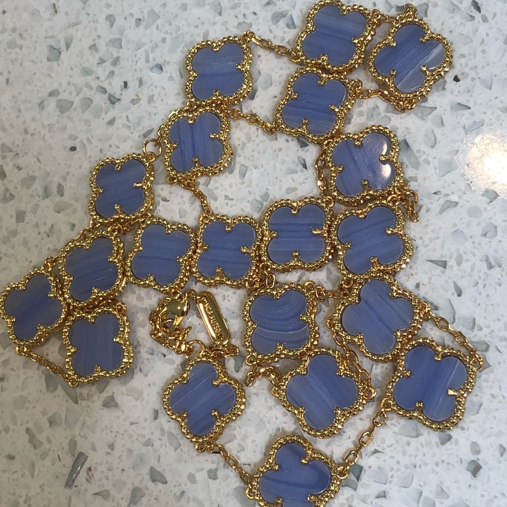26 inch Long Purple chalcedony 20 clover necklace